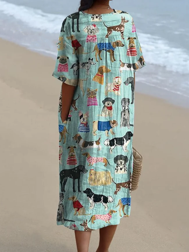 Lovely Puppy Dogs Pattern Printed Women's Flowy Dress 10f2