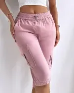 Side Pockets Drawstring Waist Cropped Cargo Pants