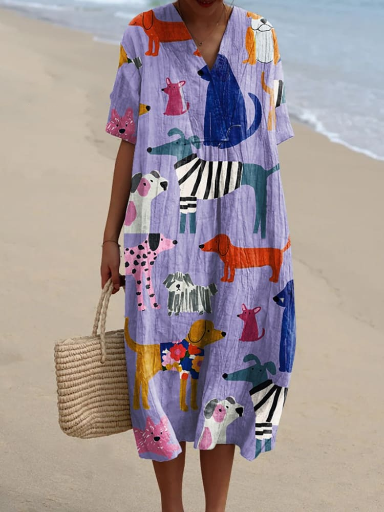 Women's Dog Art Print Casual Dress 1f6b