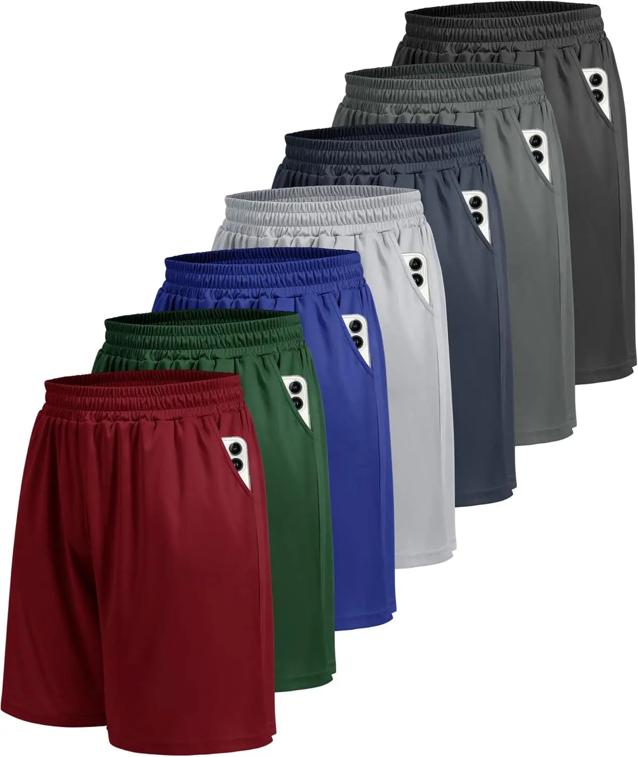 7 Pack-Athletic Gym Mens Shorts - Workout Black Quick Dry Basketball Shorts with Pockets for Running Casual Activewear