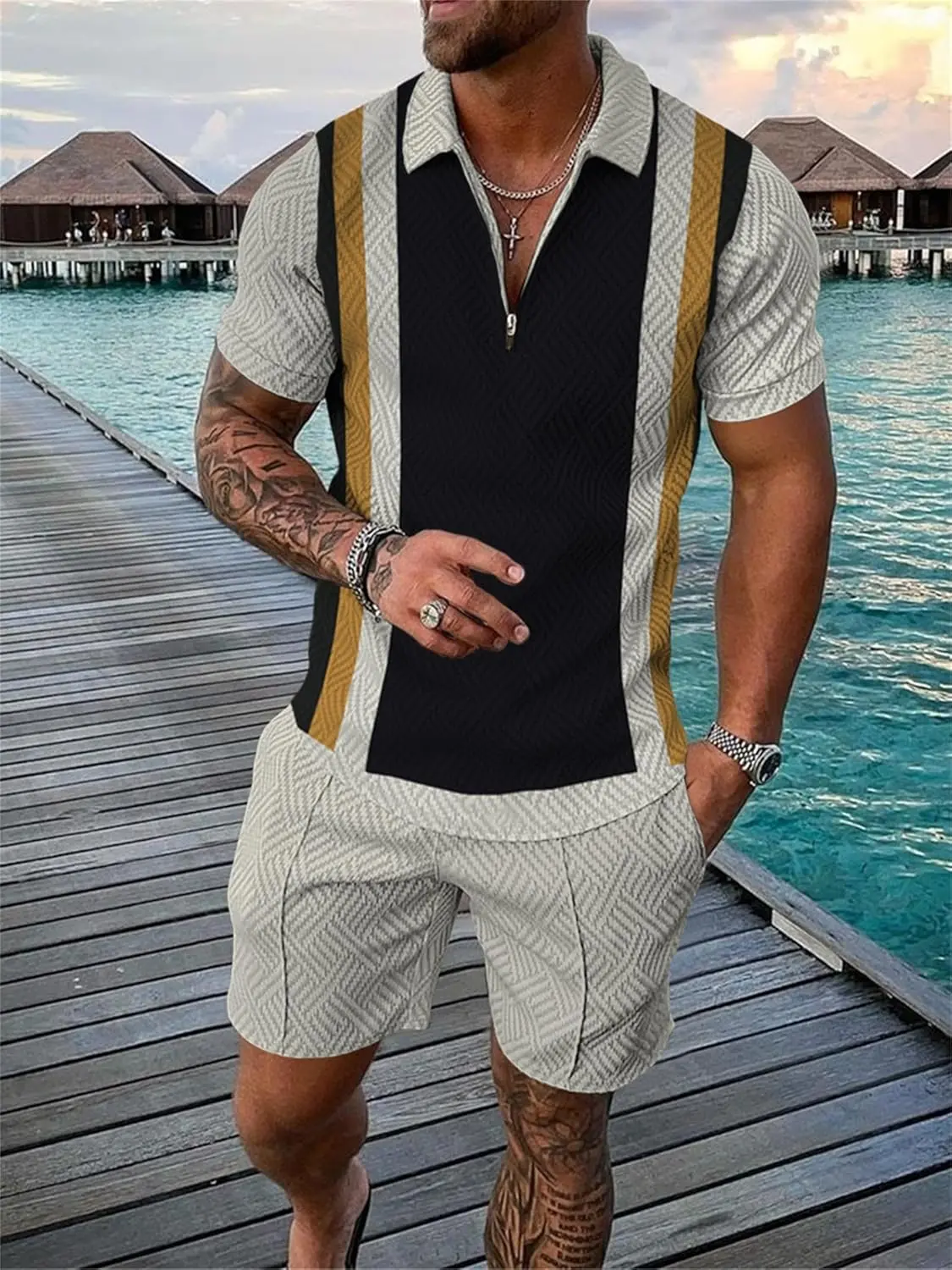 18 Pack Men Track Suits 2 Piece Set Summer Casual Outfits Fashion Polo Shirts Short Sleeve and Shorts Set Vacation Clothes
