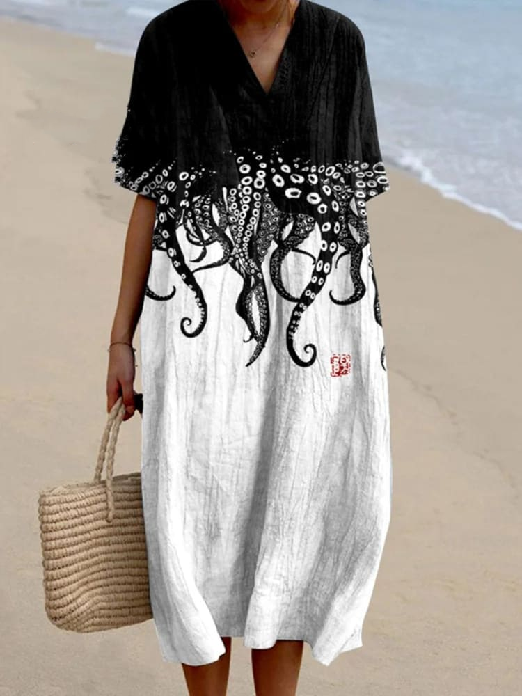 Women's Octopus Art Print Casual Dress b3a8