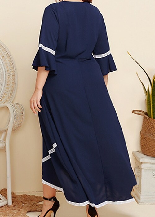 Women's Plus Size Holiday Dress Solid Color V Neck Formal Dress