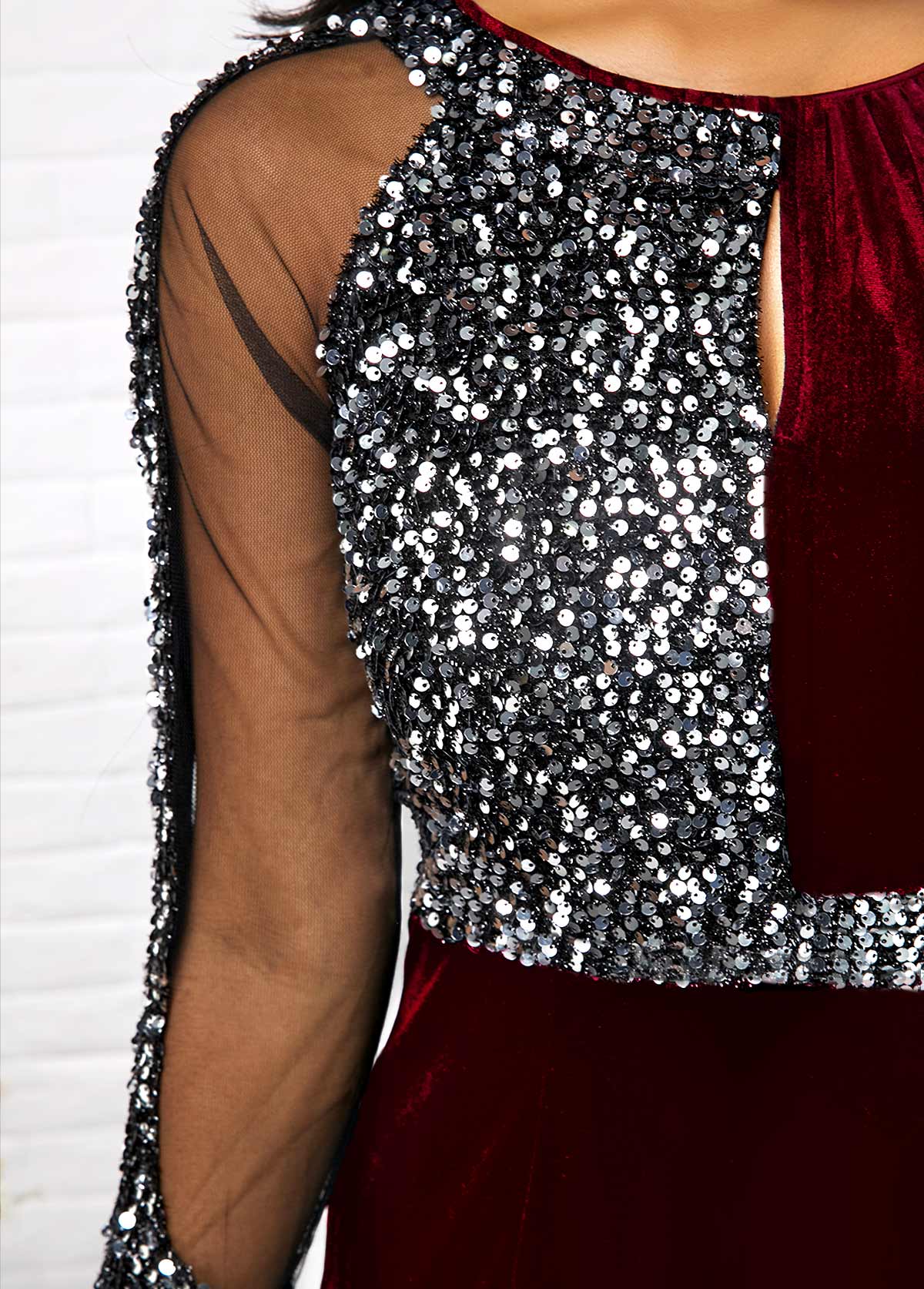 Sequin Embellished Back Slit Dress