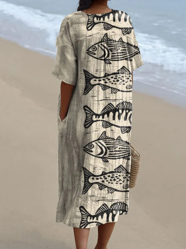 Sea Fish Art Printed Women's Flowy Dress 7ff8