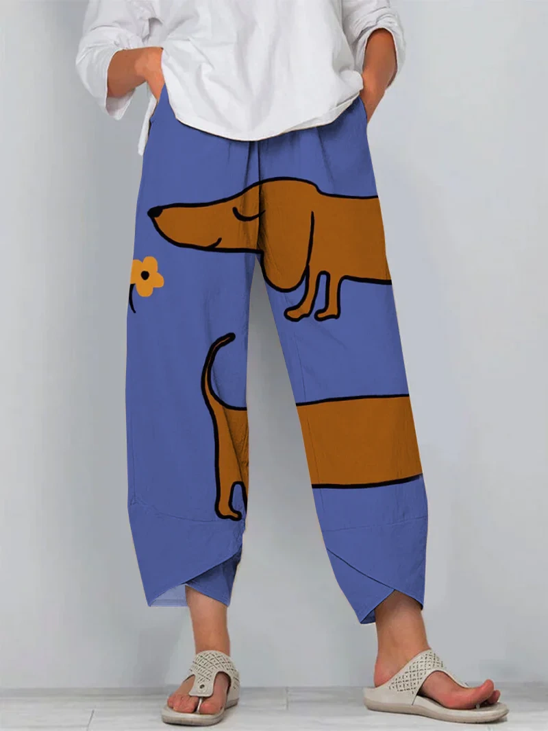 Cute And Funny Cartoon Dachshund Casual Cropped Pants 7ae2