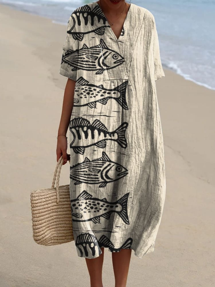 Sea Fish Art Printed Women's Flowy Dress 7ff8