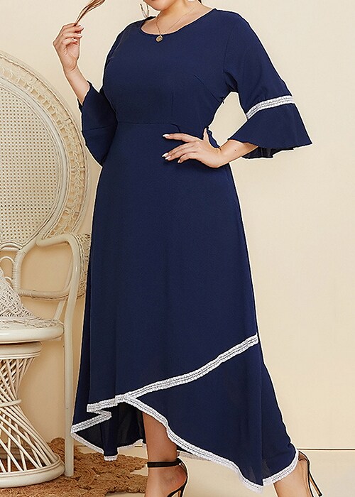 Women's Plus Size Holiday Dress Solid Color V Neck Formal Dress
