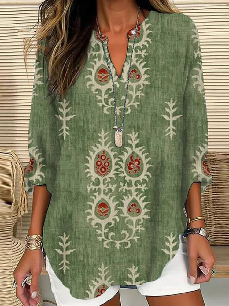 Unique Printed Green 3/4 Sleeve Top 133a
