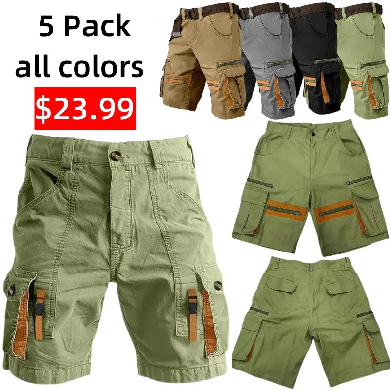 5 PACK-Men's Cargo Shorts Shorts Casual Shorts Multi Pocket Straight Leg Plain Comfort Knee Length Casual Daily Holiday Fashion Streetwear Black Green Micro-elastic