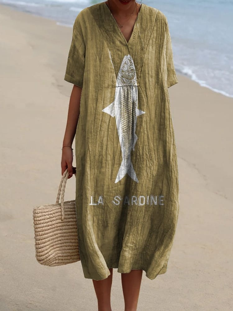 Sardine Fish Graphic Printed Women's Flowy Dress 11d2
