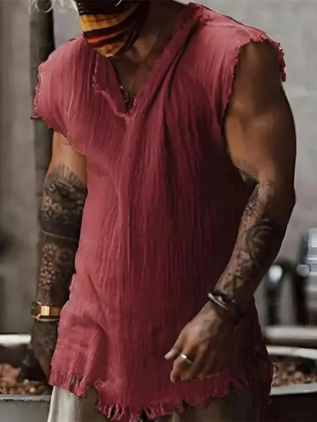 5 PACK-Men's Shirt Linen Shirt Summer Shirt Beach Wear White Wine Blue Dark Grey Sleeveless Plain V Neck Summer Hawaiian Holiday Clothing Apparel