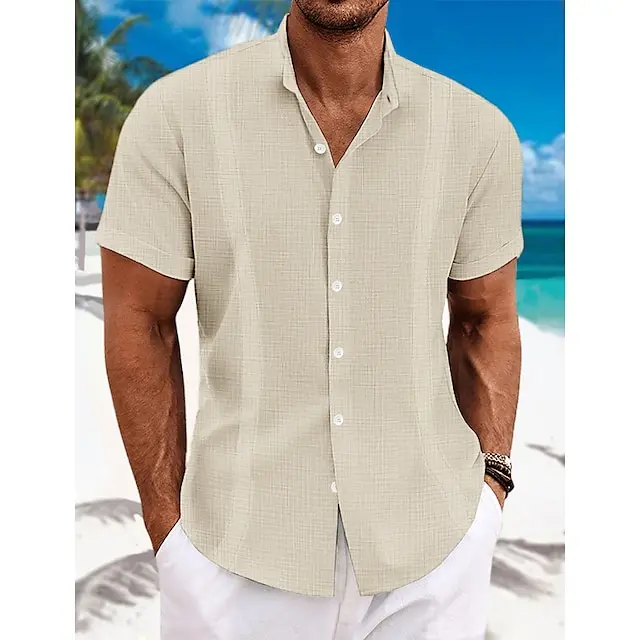 6 PACK-Men's Shirt Linen Shirt Guayabera Shirt Summer Shirt Beach Wear Button Up Shirt Black White Blue Green Short Sleeve Plain Collar Summer Casual Daily Clothing Apparel