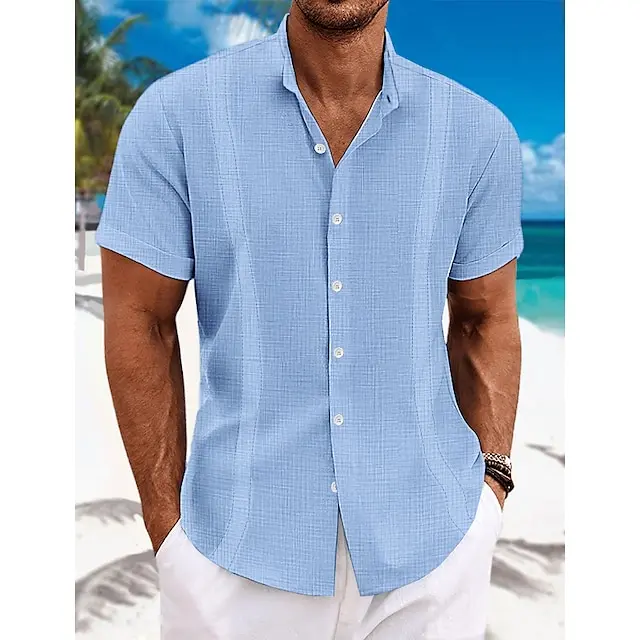6 PACK-Men's Shirt Linen Shirt Guayabera Shirt Summer Shirt Beach Wear Button Up Shirt Black White Blue Green Short Sleeve Plain Collar Summer Casual Daily Clothing Apparel