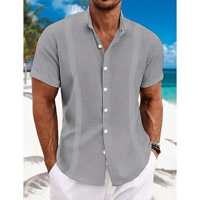6 PACK-Men's Shirt Linen Shirt Guayabera Shirt Summer Shirt Beach Wear Button Up Shirt Black White Blue Green Short Sleeve Plain Collar Summer Casual Daily Clothing Apparel