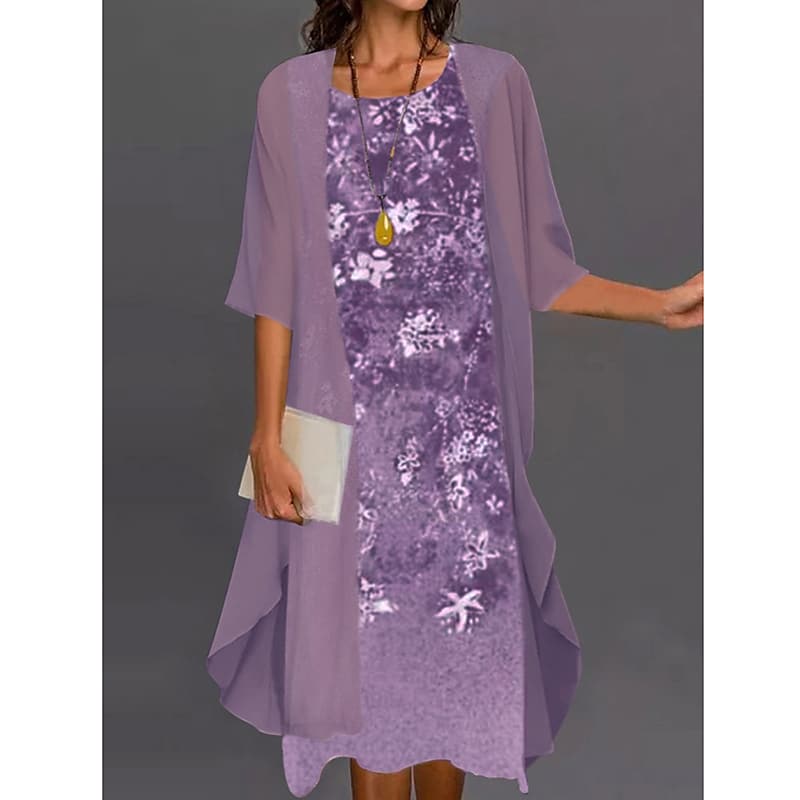 Women's Dress Set Two Piece Dress Long Dress Maxi Dress Green Blue Purple Half Sleeve Floral Sequins Fall Spring Crew Neck Classic 2022 S M L XL XXL 3XL