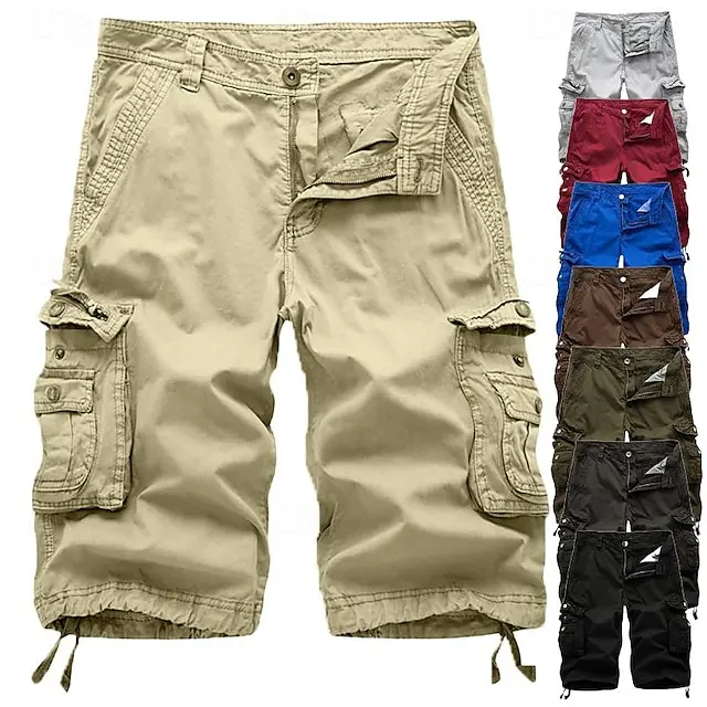 8 PACK-Men's Cargo Shorts Bermuda shorts Work Shorts Hiking Shorts Leg Drawstring Multi Pocket 6 Pocket Plain Knee Length Sports Outdoor Going out Cotton Streetwear Classic Black Red