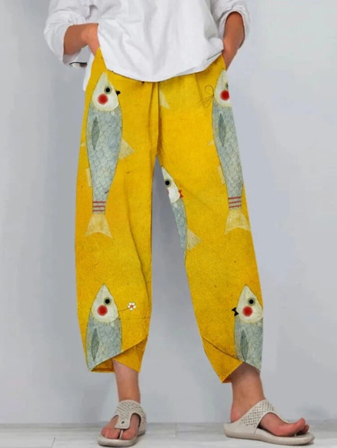 Funny Sardines Art Cropped Casual Pants e21b