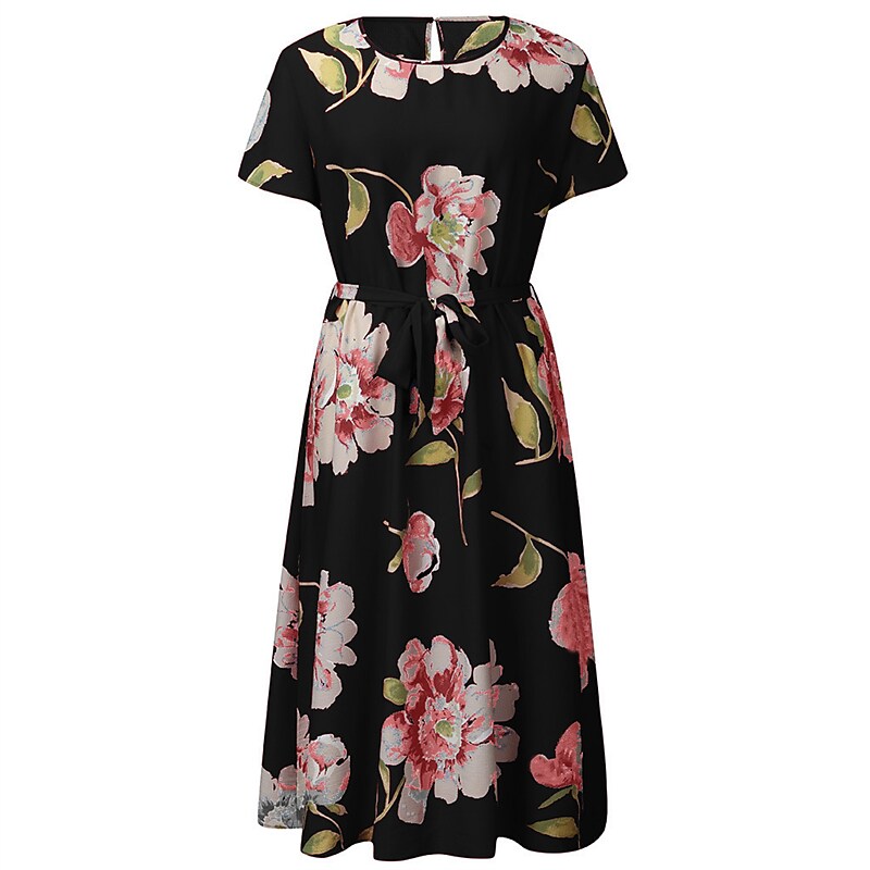 Women's Plus Size A Line Dress Floral Casual Midi Dress