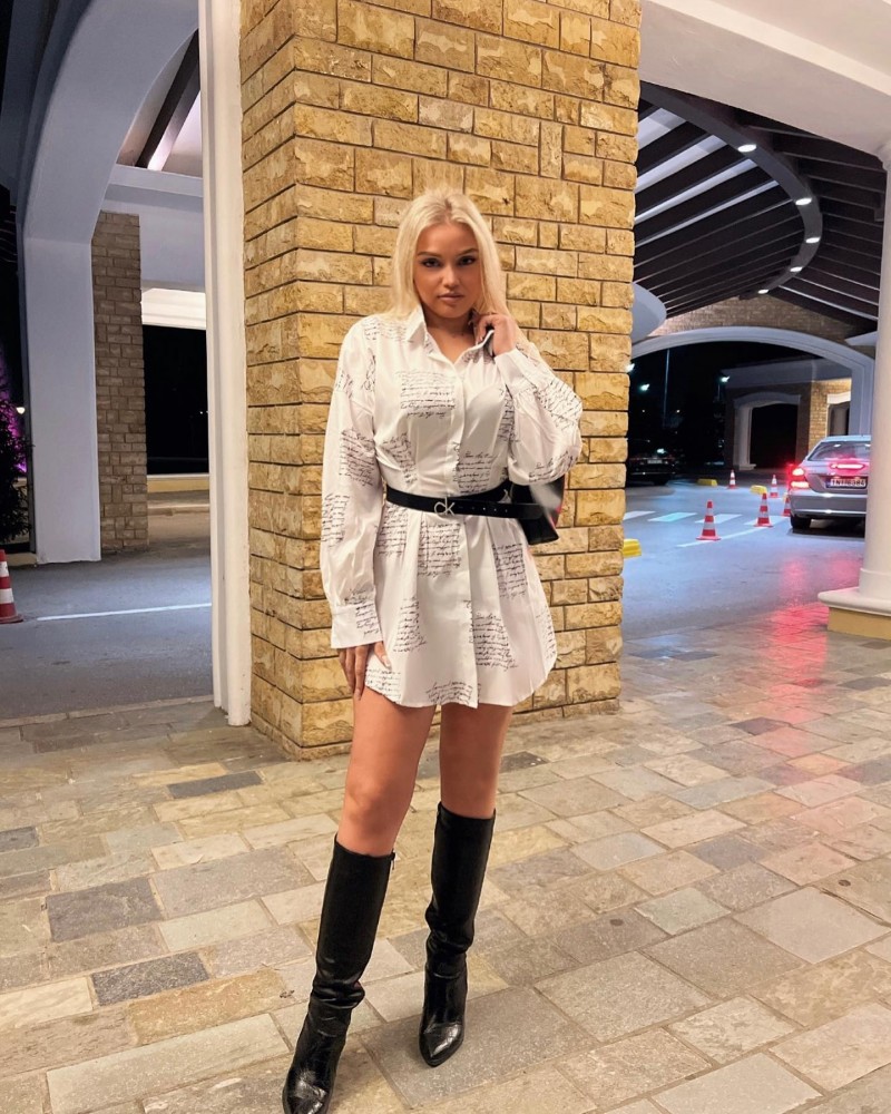 Button Up Turndown Collar Letter Print Shirt Dress