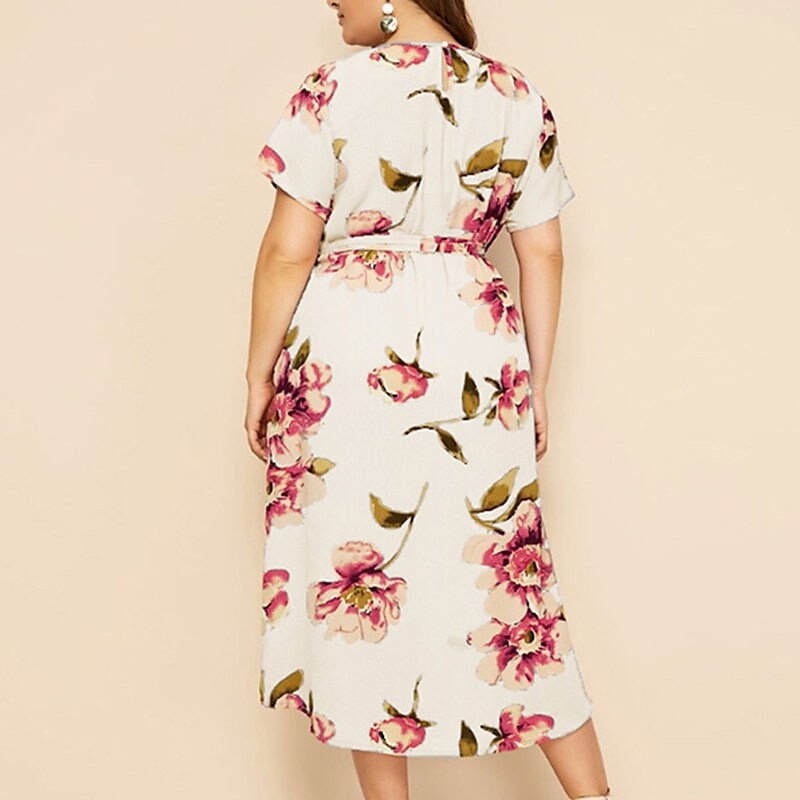 Women's Plus Size A Line Dress Floral Casual Midi Dress