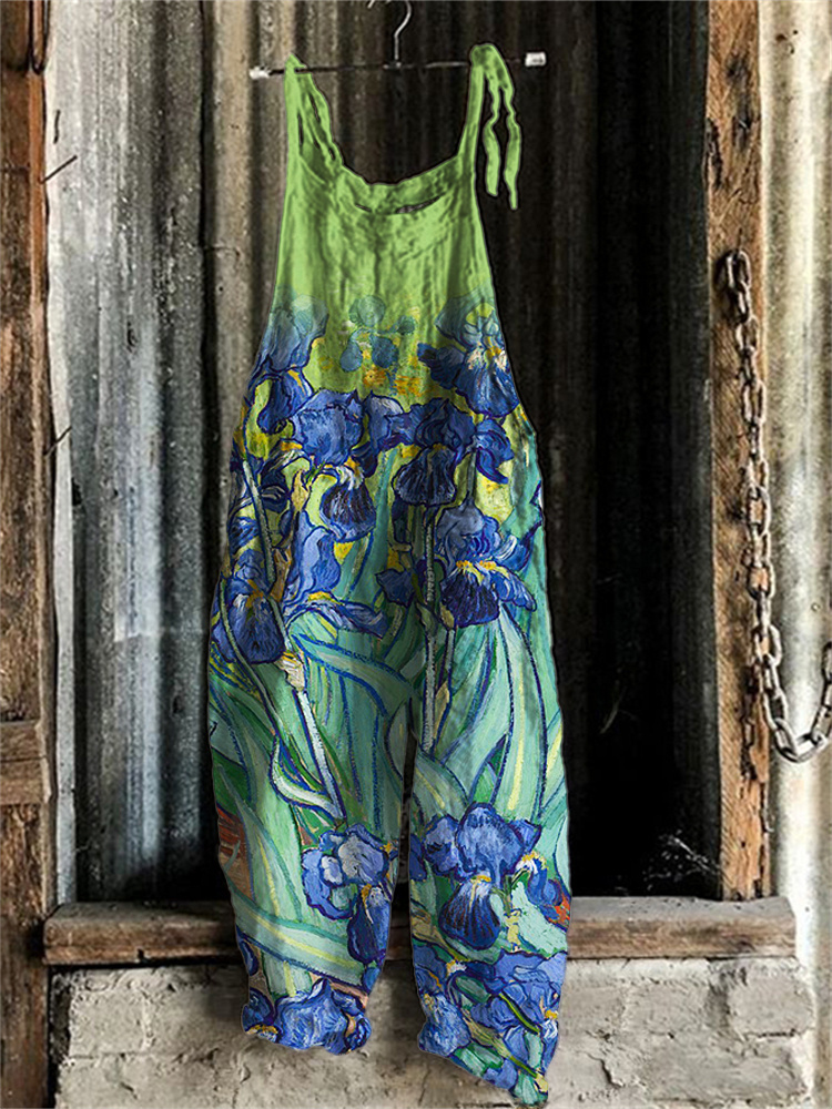 Irises Art Painting Print Casual Jumpsuit 93be