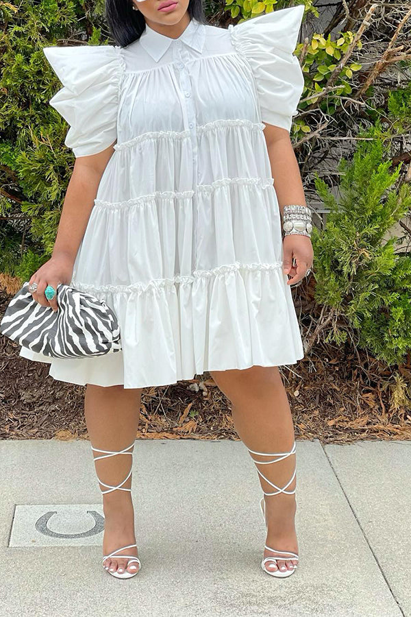 Fashion Push Sleeve Splicing Large A Swing Dress