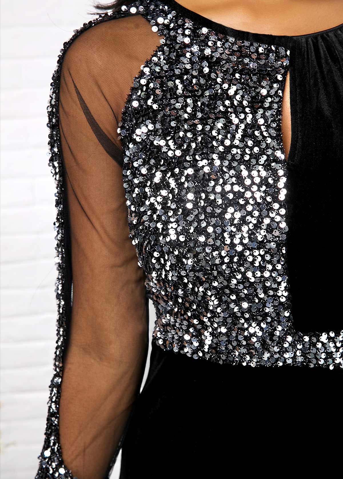 Sequin Embellished Back Slit Dress