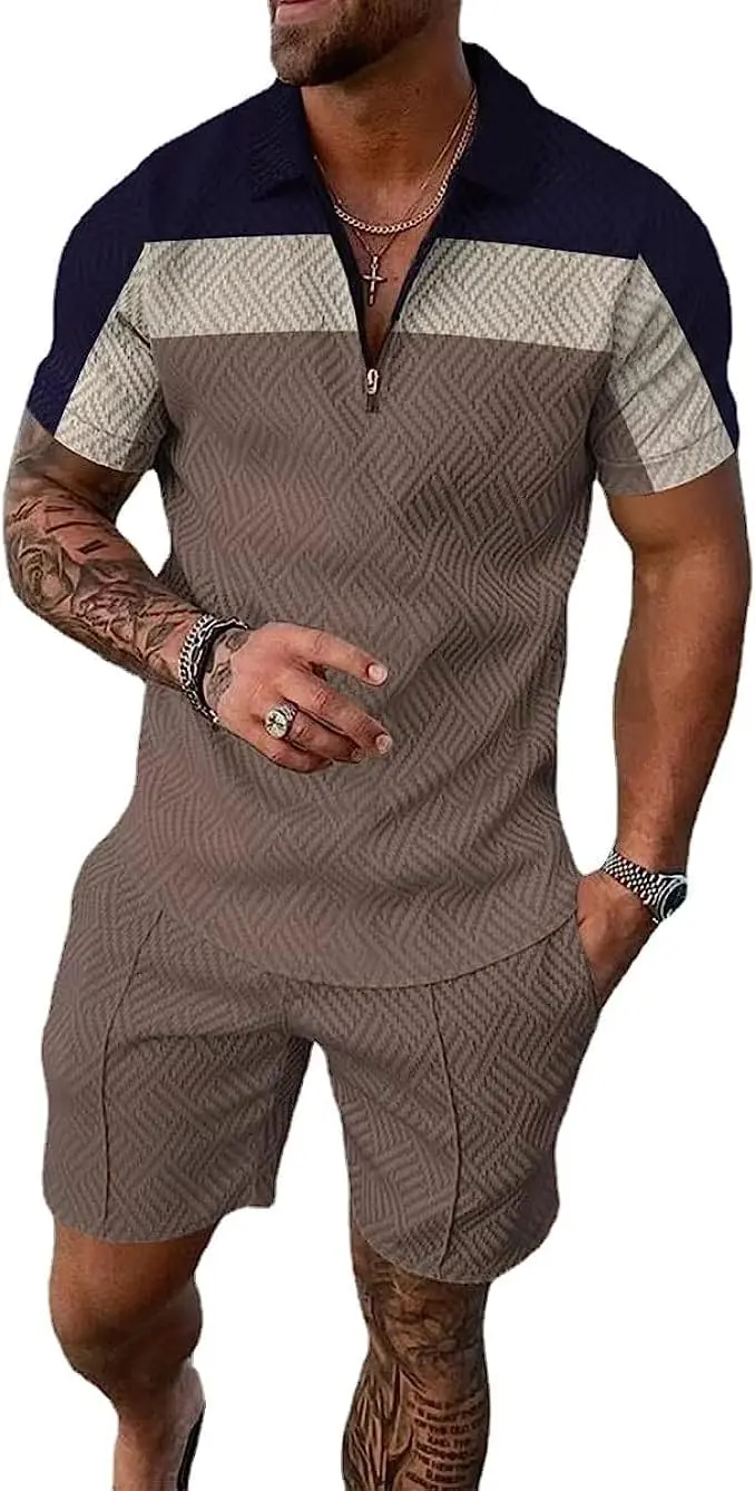 18 Pack Men Track Suits 2 Piece Set Summer Casual Outfits Fashion Polo Shirts Short Sleeve and Shorts Set Vacation Clothes