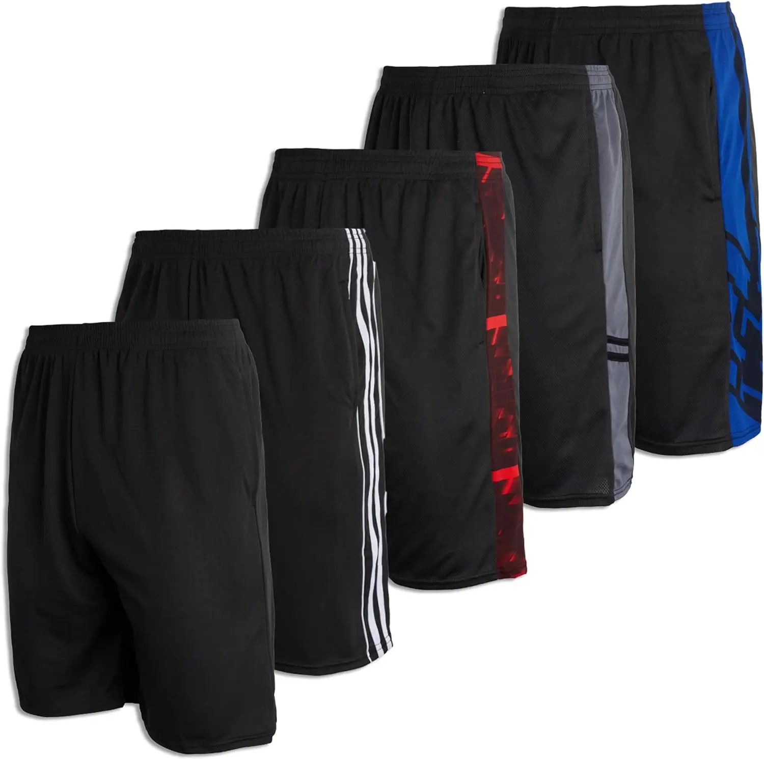 5 Pack-Men's Mesh Athletic Basketball Shorts Quick Dry Activewear with Pockets