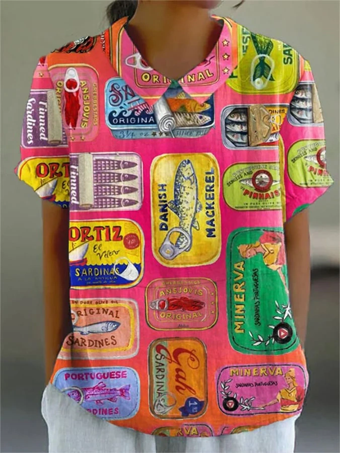 Women's Fish Art Print Casual Top d349