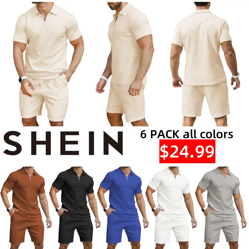 6 PACK-Men's Polo Shirt and Shorts Set Summer Outfits Fashion Casual Short Sleeve Polo Suit for Men 2 Piece Shorts Tracksuit