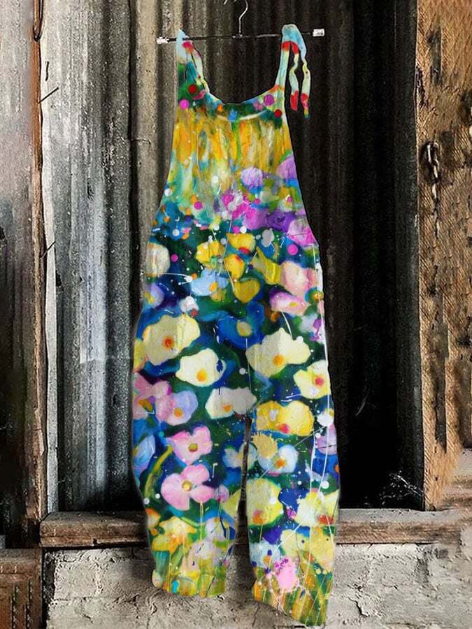 Women's Vintage Floral Print Overalls d6e7