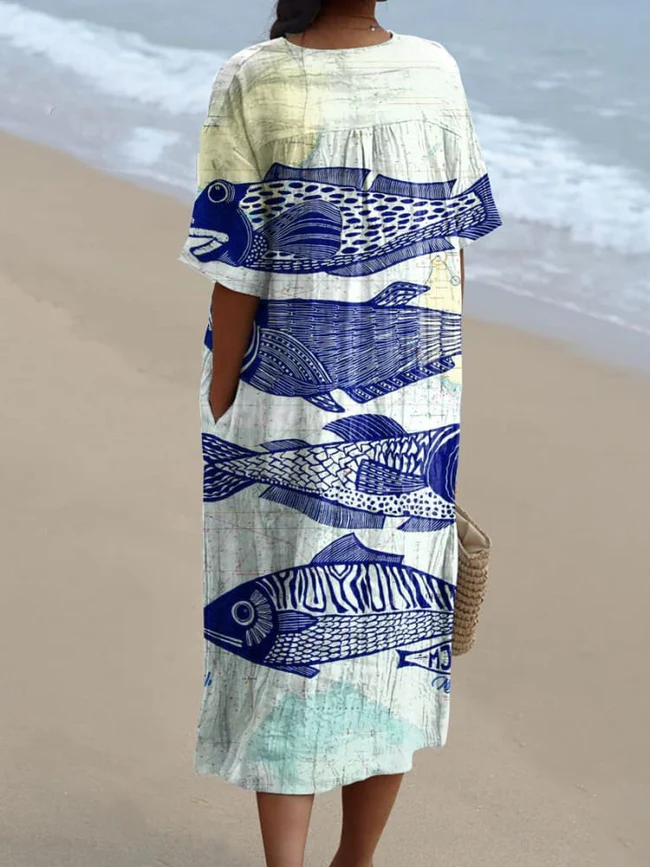 Women's Fish Art Print Casual Dress 4e0d