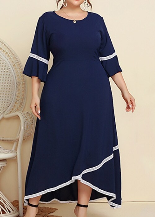 Women's Plus Size Holiday Dress Solid Color V Neck Formal Dress