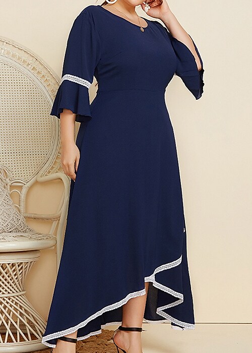 Women's Plus Size Holiday Dress Solid Color V Neck Formal Dress