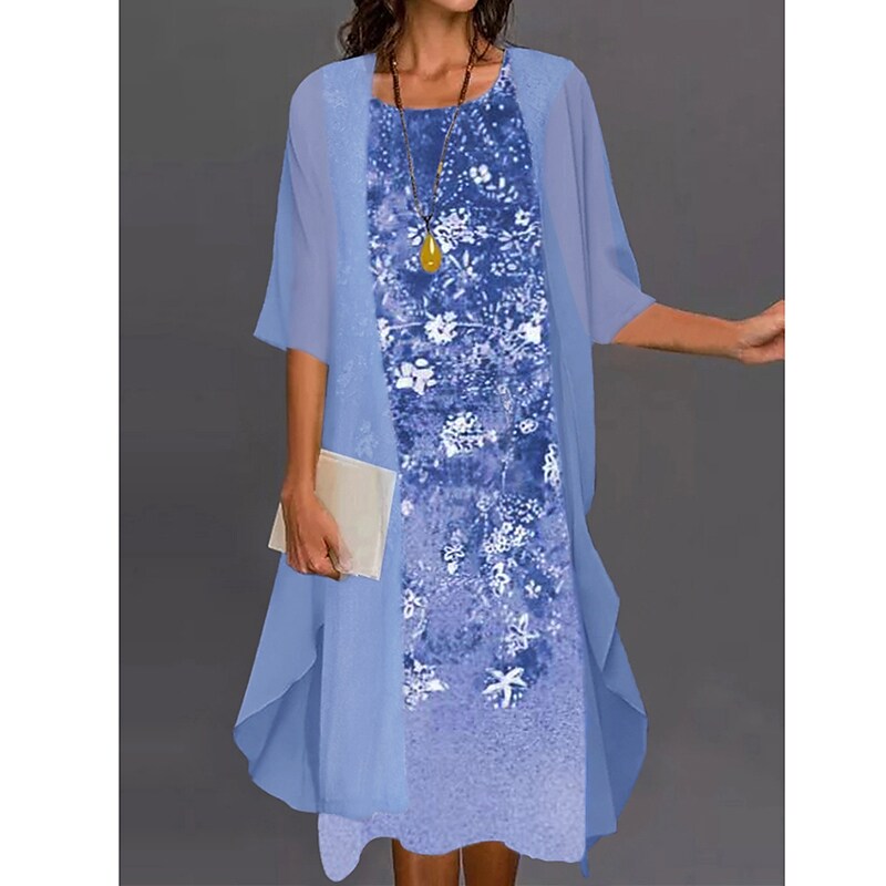 Women's Dress Set Two Piece Dress Long Dress Maxi Dress Green Blue Purple Half Sleeve Floral Sequins Fall Spring Crew Neck Classic 2022 S M L XL XXL 3XL