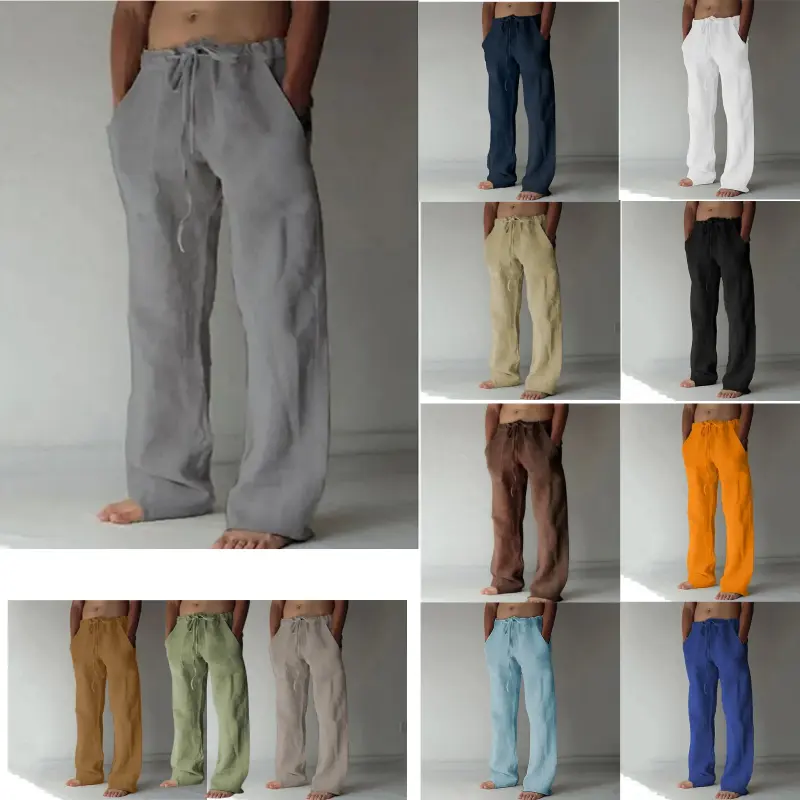 12 PACK-Men's Trousers Summer Pants Baggy Pants Beach Pants Casual Pants Drawstring Front Pocket Straight Leg Plain Comfort Soft Full Length Yoga Holiday Beach 100% Cotton Fashion Hawaiian Black White