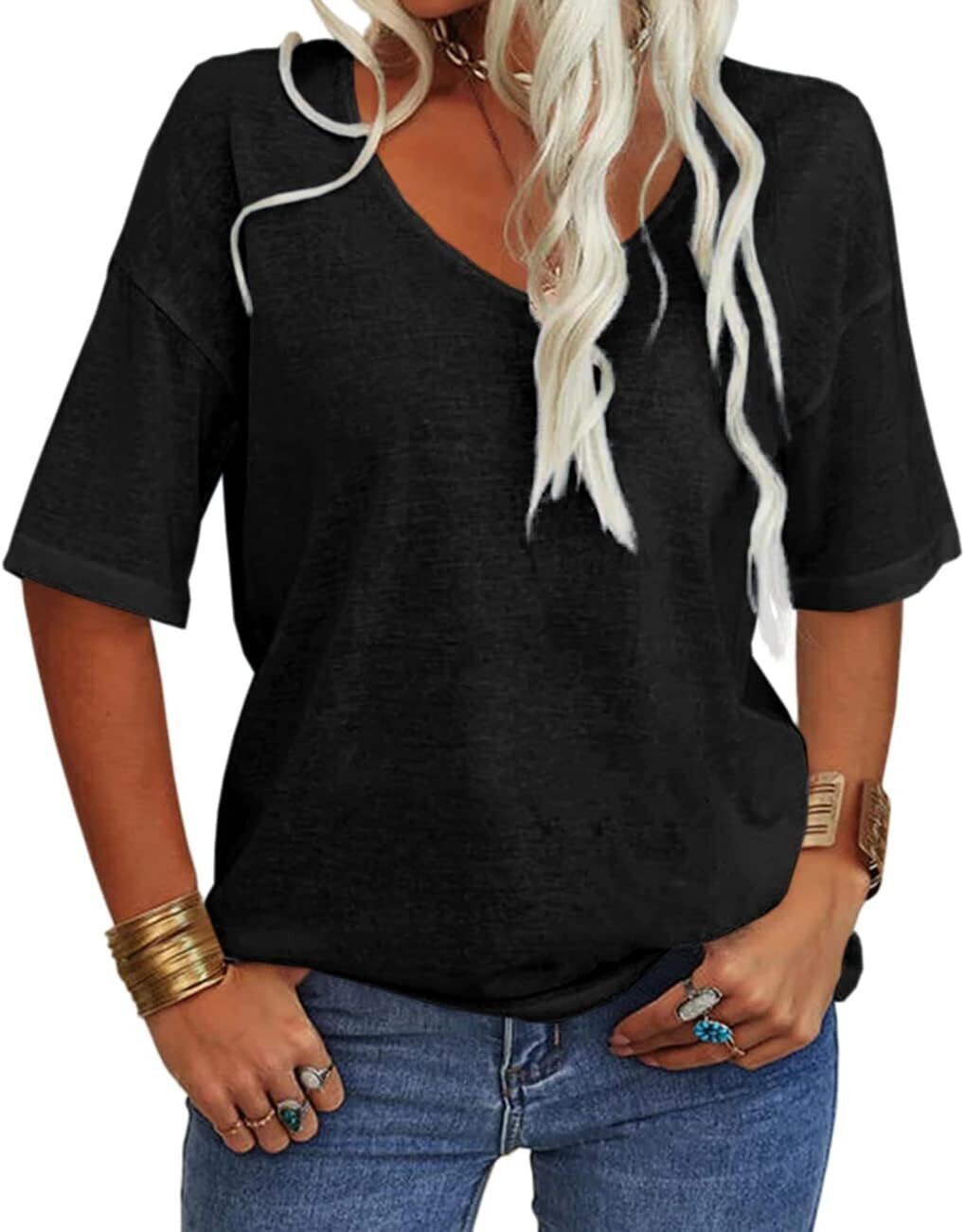 Summer Casual Half Sleeve T-shirt Basic Tops Solid Color 07f8