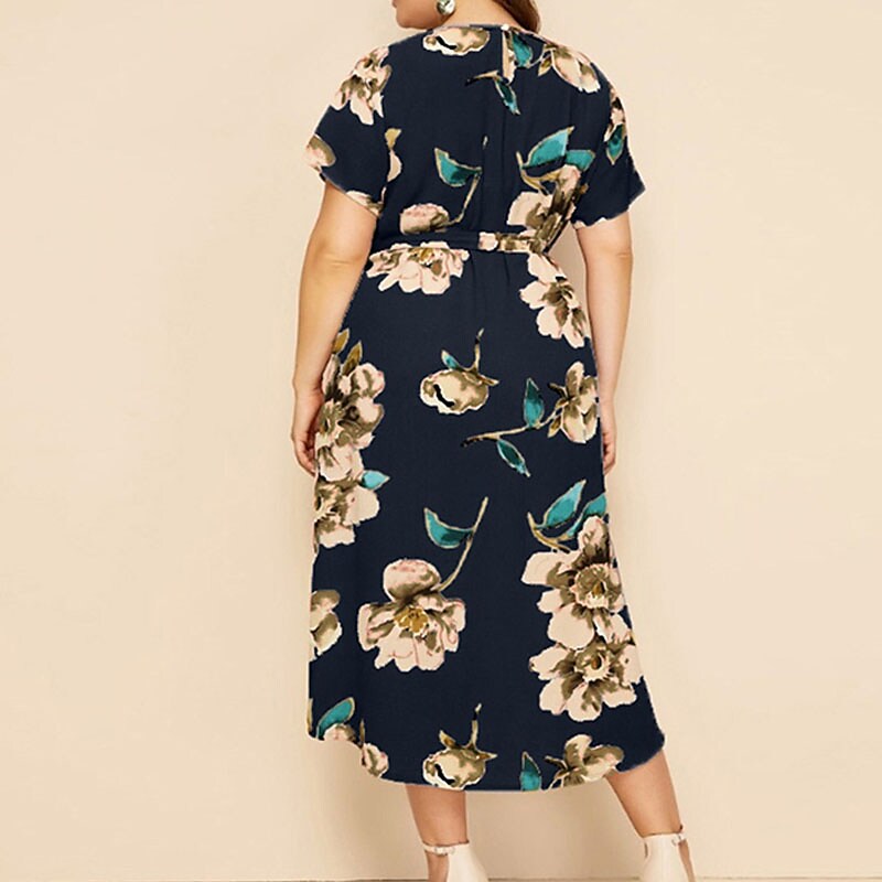 Women's Plus Size A Line Dress Floral Casual Midi Dress