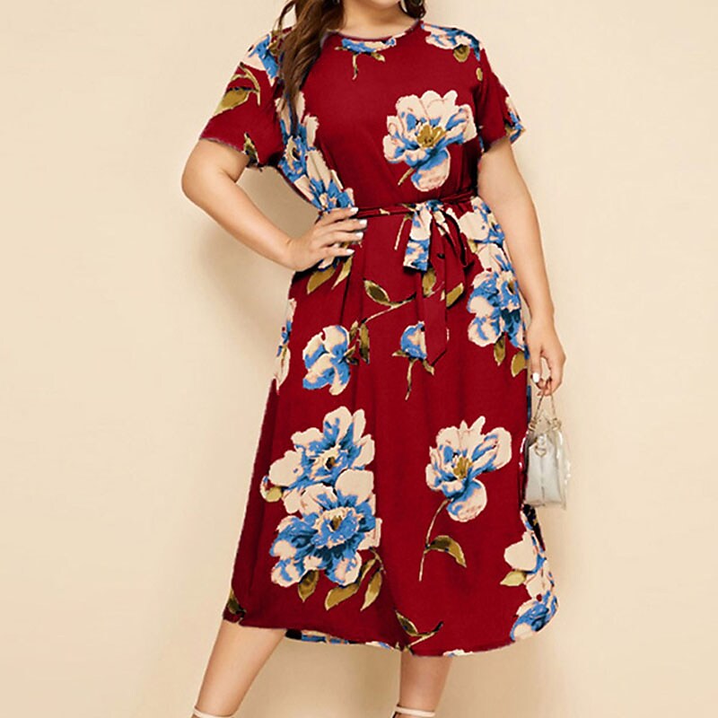 Women's Plus Size A Line Dress Floral Casual Midi Dress