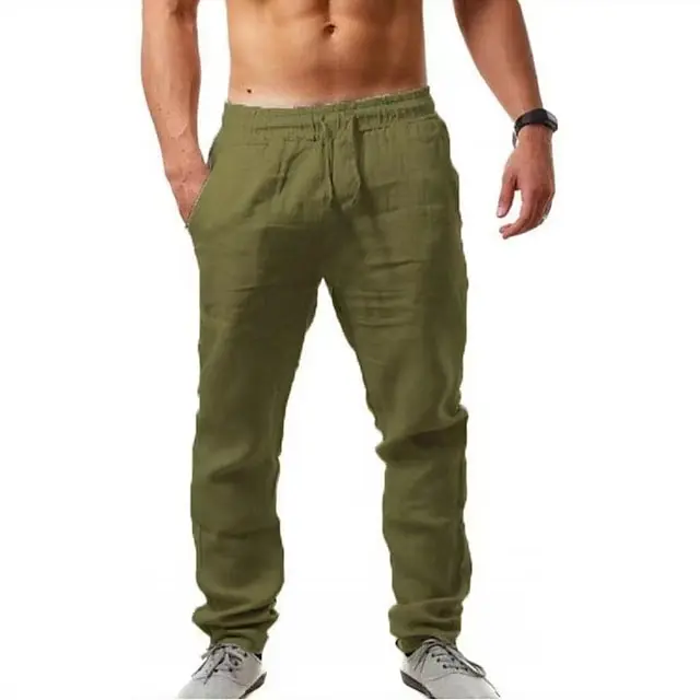 10 PACK-Men's Linen Pants Trousers Beach Pants Pocket Drawstring Elastic Waistband Plain Comfort Breathable Daily Stylish Hip Hop Light Khaki Black Micro-elastic