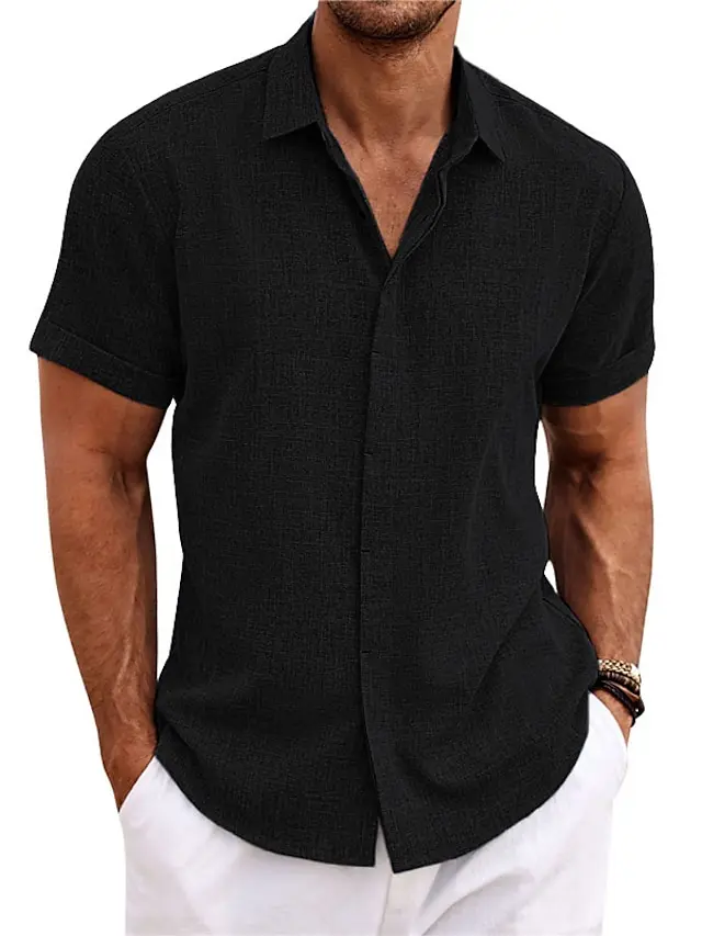 7 PACK-Men's Shirt Linen Shirt Summer Shirt Casual Shirt Beach Shirt Button Down Shirt Black White Pink Blue Short Sleeve Plain Lapel Summer Casual Daily Clothing Apparel