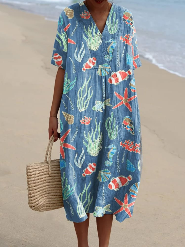 Women's Seabed Art Print Casual Dress 7e25