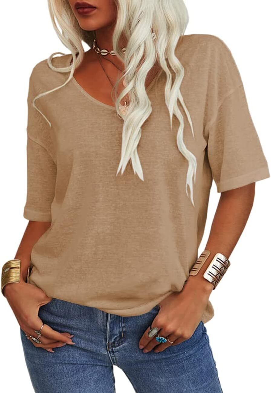 Summer Casual Half Sleeve T-shirt Basic Tops Solid Color 07f8