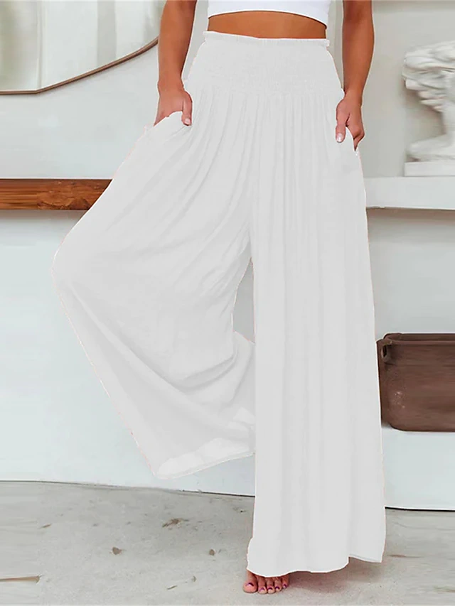 Women's Wide Leg Pants Trousers Pocket High Cut High Waist Full Length Black Fall a2b5