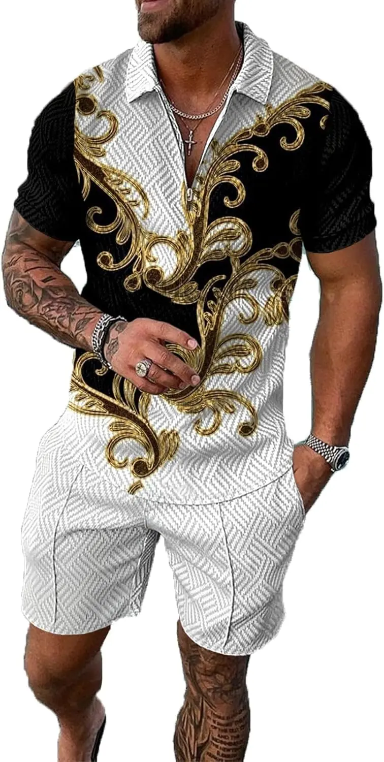 18 Pack Men Track Suits 2 Piece Set Summer Casual Outfits Fashion Polo Shirts Short Sleeve and Shorts Set Vacation Clothes