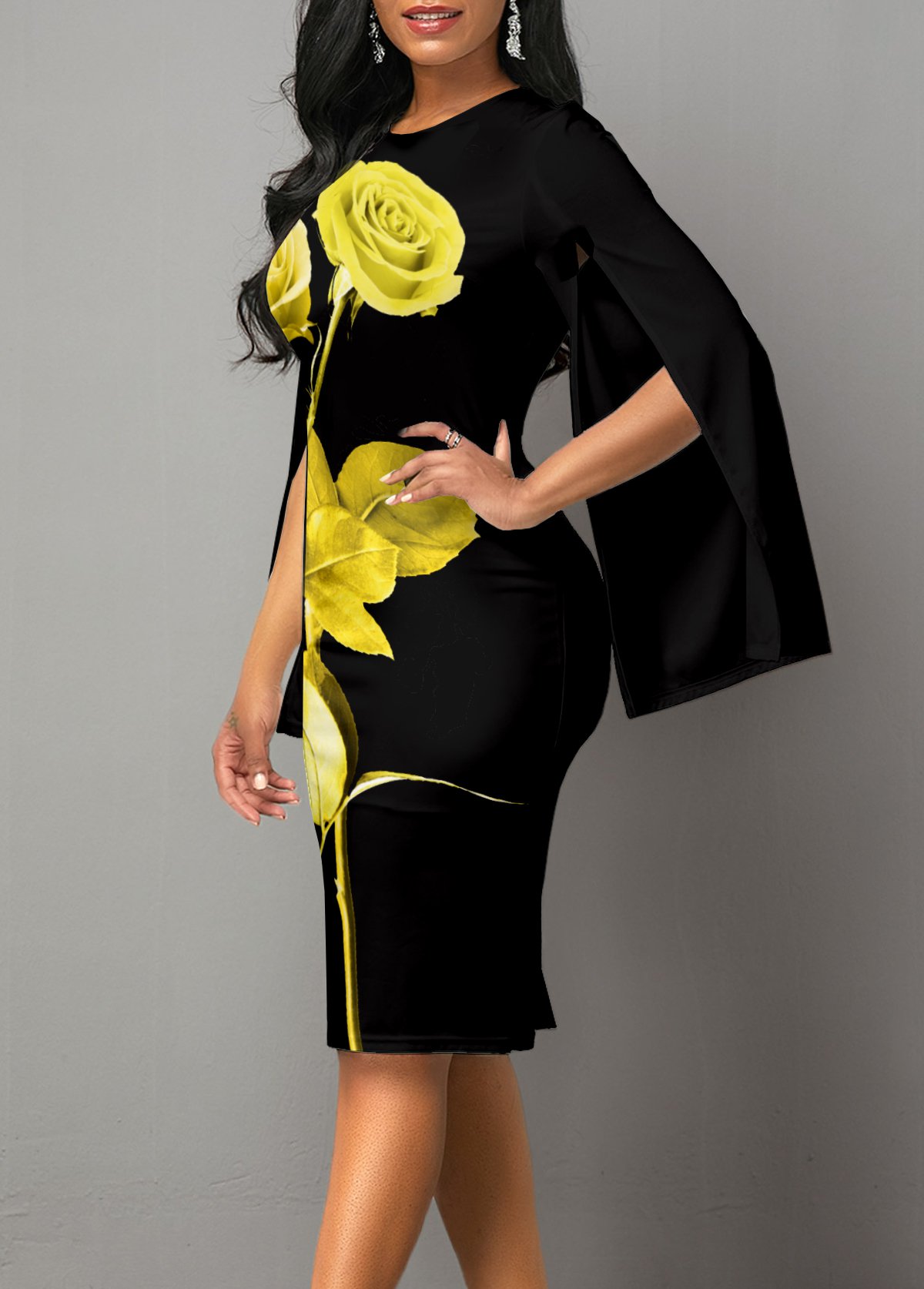 Floral Print Long Sleeve Round Neck Dress