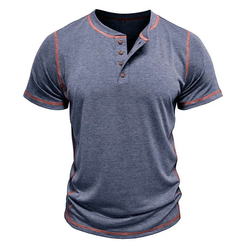 5 Pack-Men's Retro Short Sleeve Henley Shirt