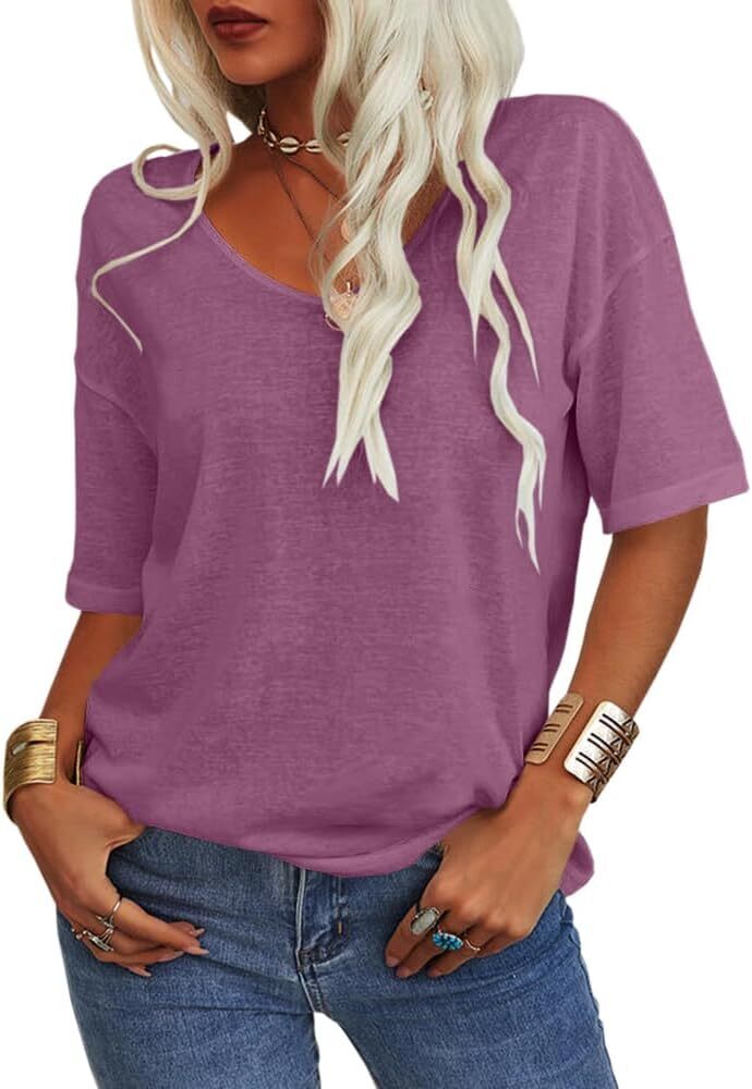 Summer Casual Half Sleeve T-shirt Basic Tops Solid Color 07f8